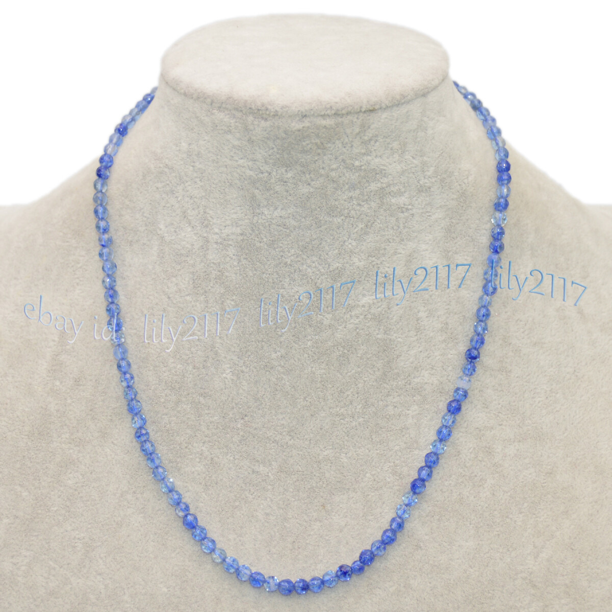 Faceted 4mm Round Light Blue Kyanite Gems Beads Necklace 14-50” Sterling Silver