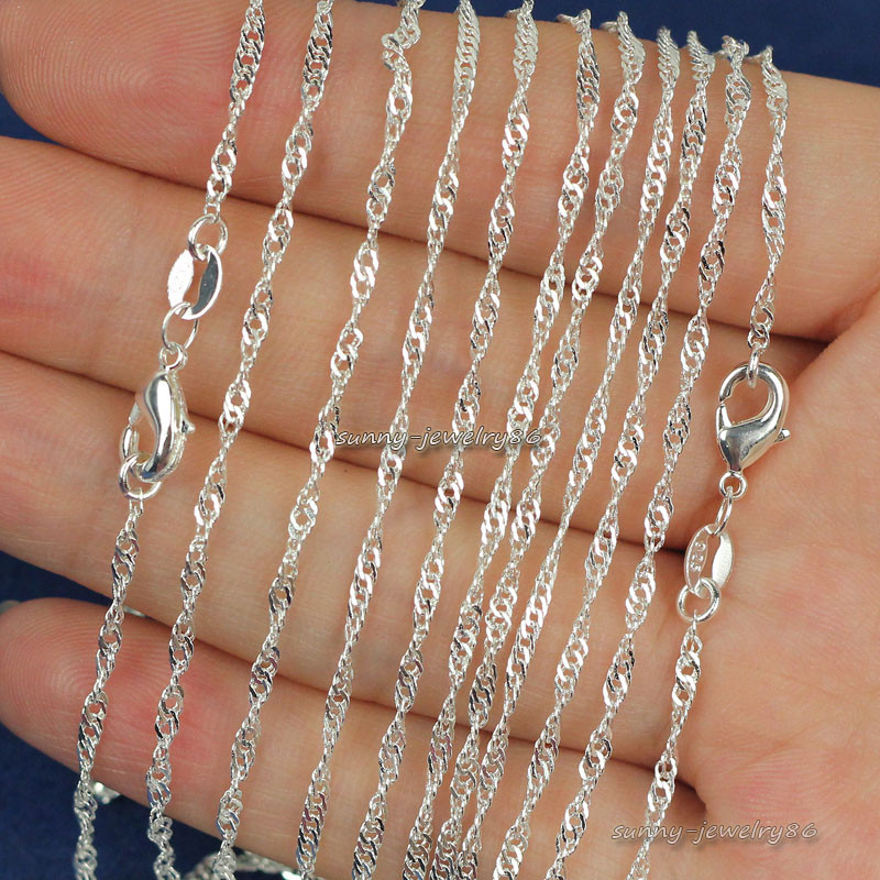 Wholesale lots 10pcs 2mm 925 Sterling Silver Plated Wave Chain Necklace 16″-30″