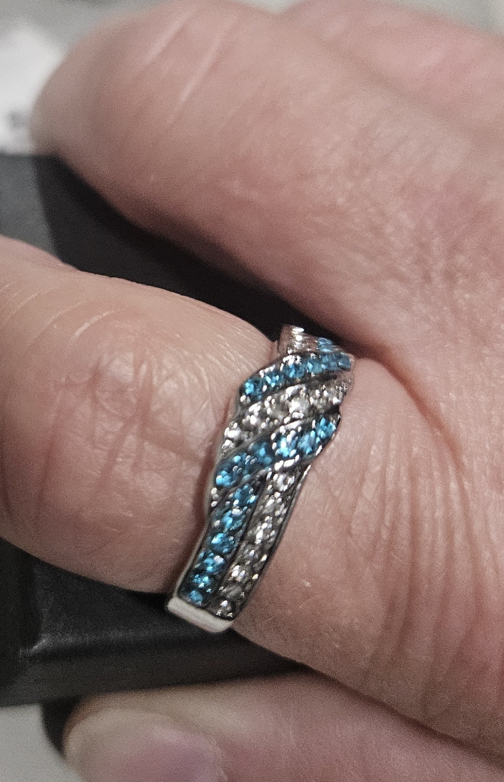 Silver Plated Ring with Light Blue and White Synthetic Zircon Stones, Size 8