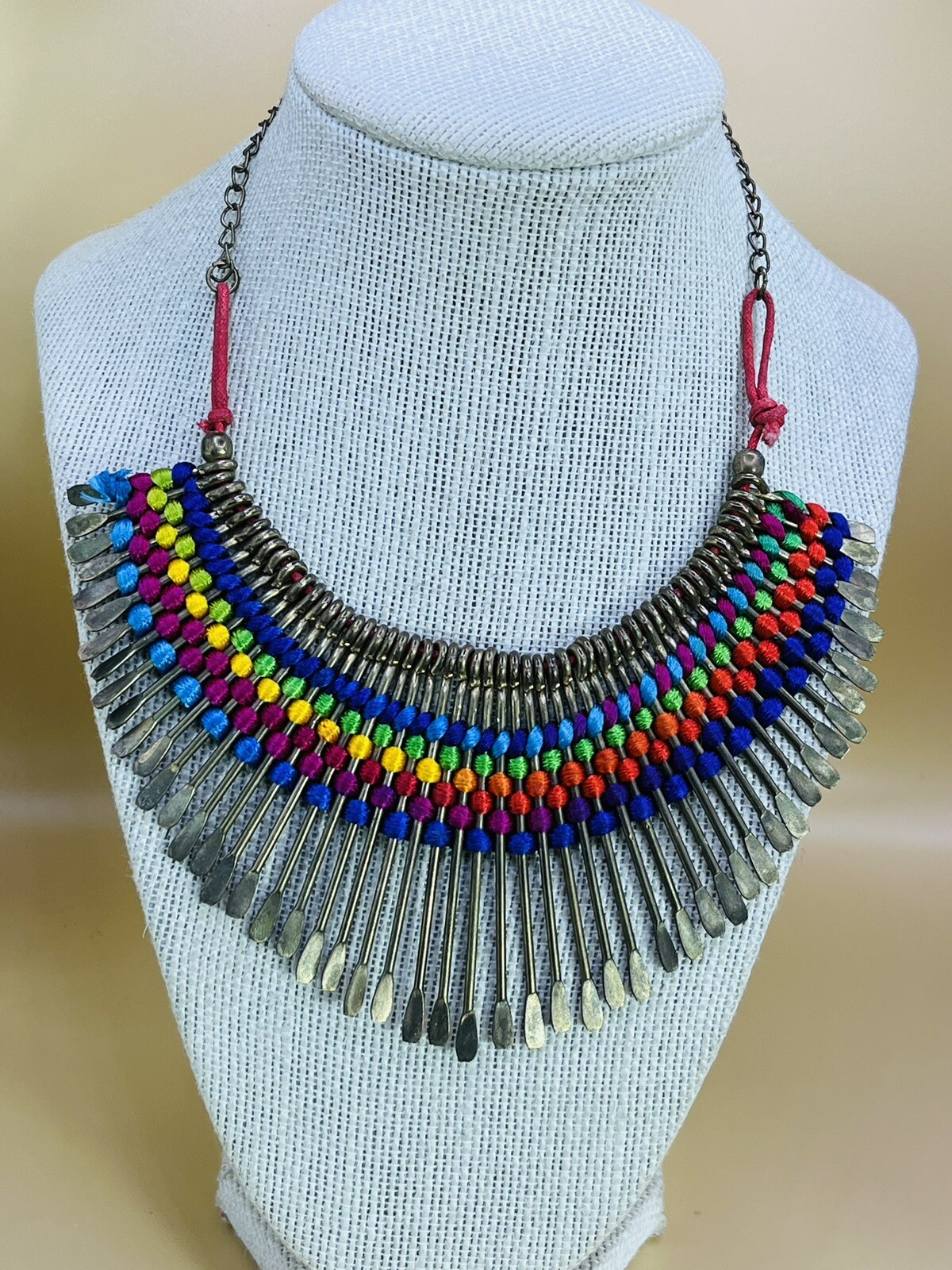 Multicolored Handmade Silk Thread Boho Ethnic Neck Chain te01