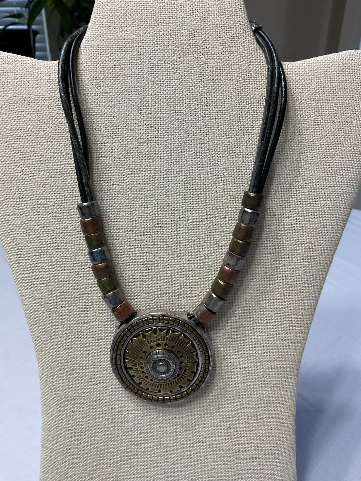 Chicos Bronze Tone Medallion Multi strand Statement Necklace