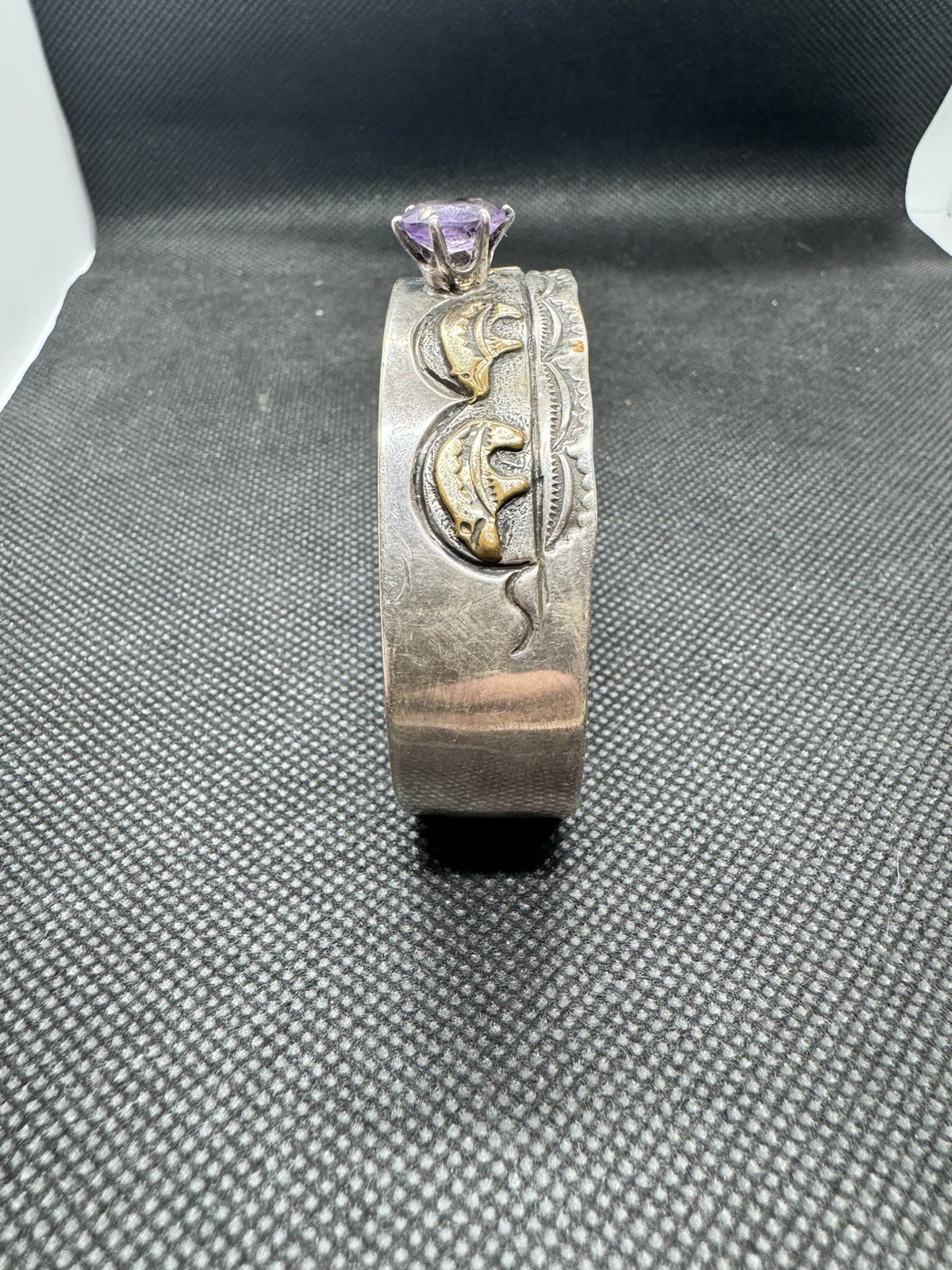 Vintage Sterling Silver Amethyst Cuff Bracelet Gold Overlay Southwestern Navajo
