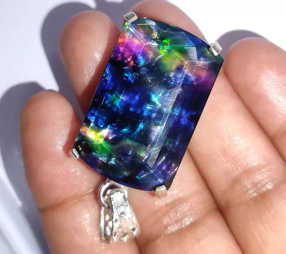 58.15 Ct Natural Ammolite 925 Solid Silver Fancy Shiny Pendant Loose Gemstone