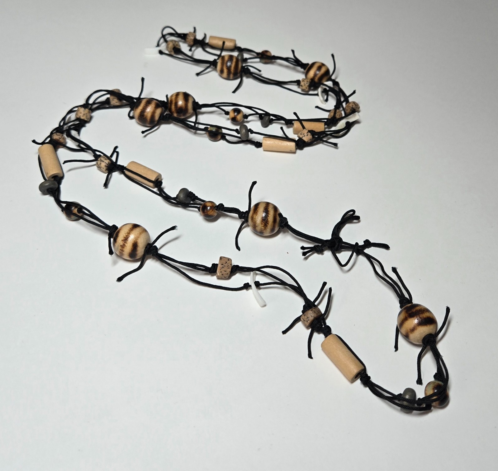 Boho Beaded Necklace Bulk Lot 20 pcs Handmade Cord Wood Bead Long Necklace Natur