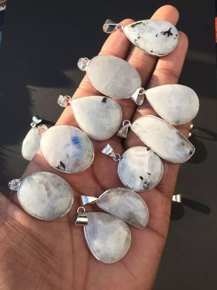 Rainbow Moonstone 925 Silver Plated Bezel Jewelry Lot,Assorted Necklace,Gift Mom