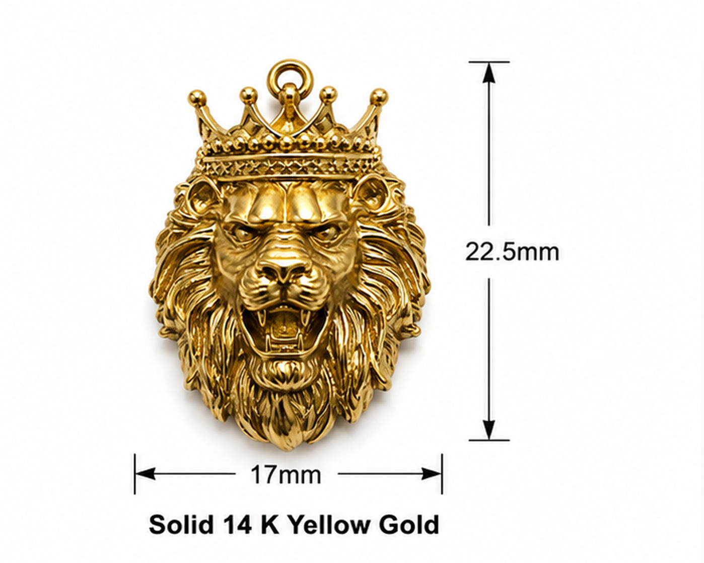 Crowned King Lion Solid 14 K Yellow Gold Pendant- Lion Jewelry Necklace Pendant