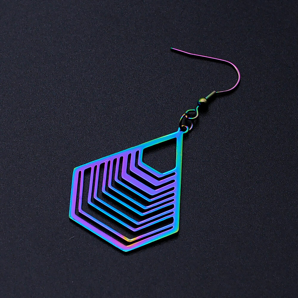 201 Stainless Steel Dangle Earrings Polygon Multi-color 64×32.5mm 0.7mm P194