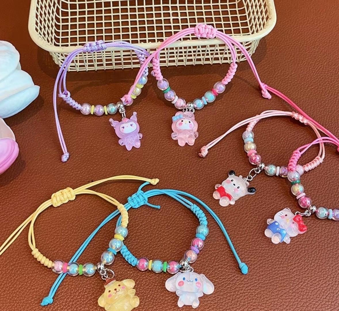 6PCS Kawaii cartoon charm Bracelets Adjustable Colorful beaded Friendship set