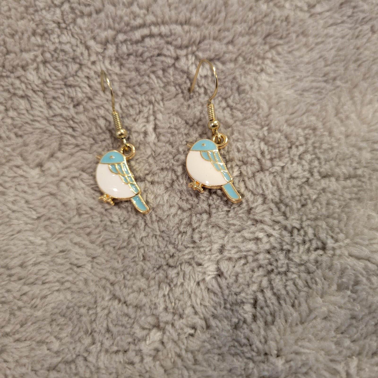Birds #3 Womens Earrings One Pair Blue Hanging Dangle Aluminum Alloy Gold Tone
