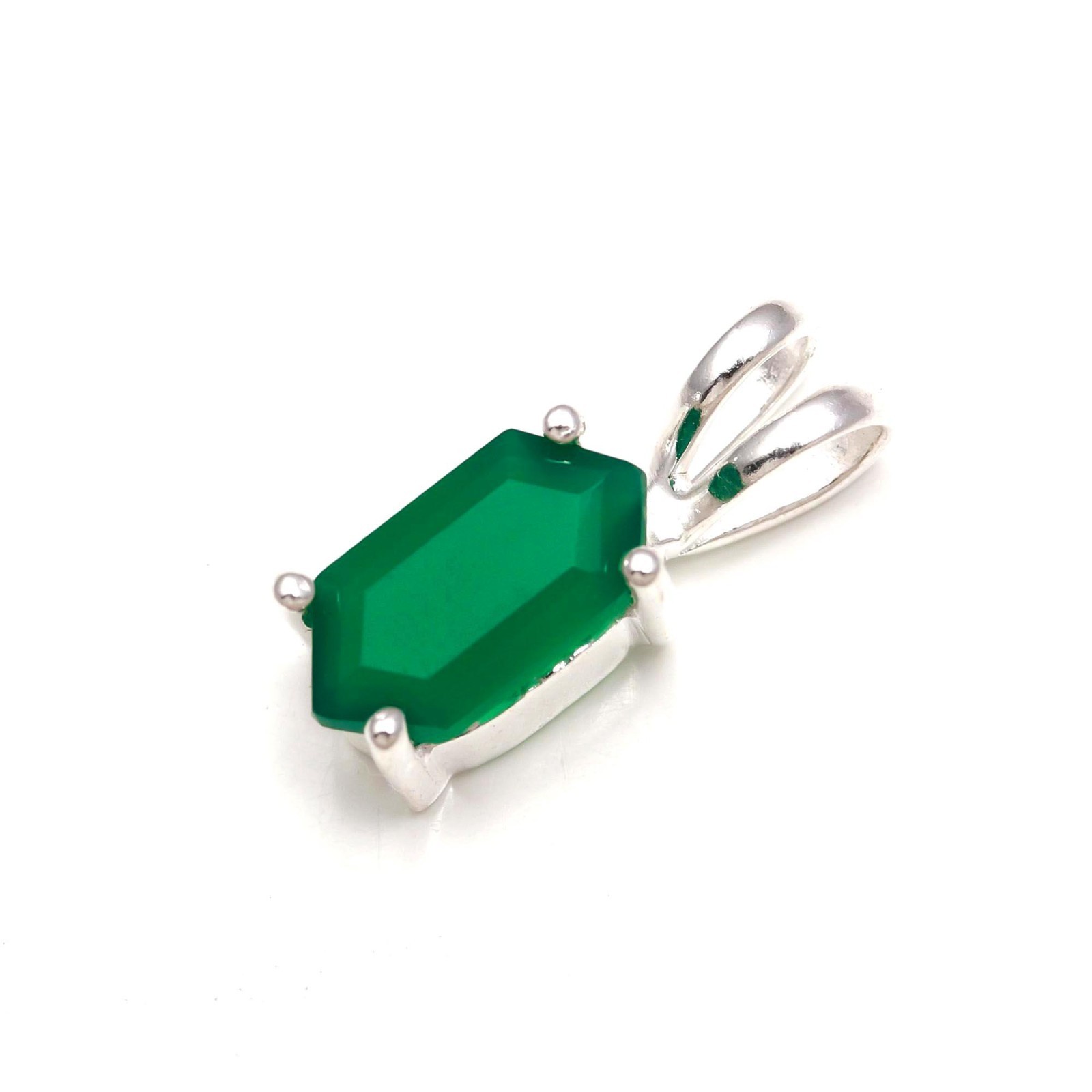 Natural Green Onyx Hexagon Pendant 925 Sterling Silver Handmade Jewelry For Gift