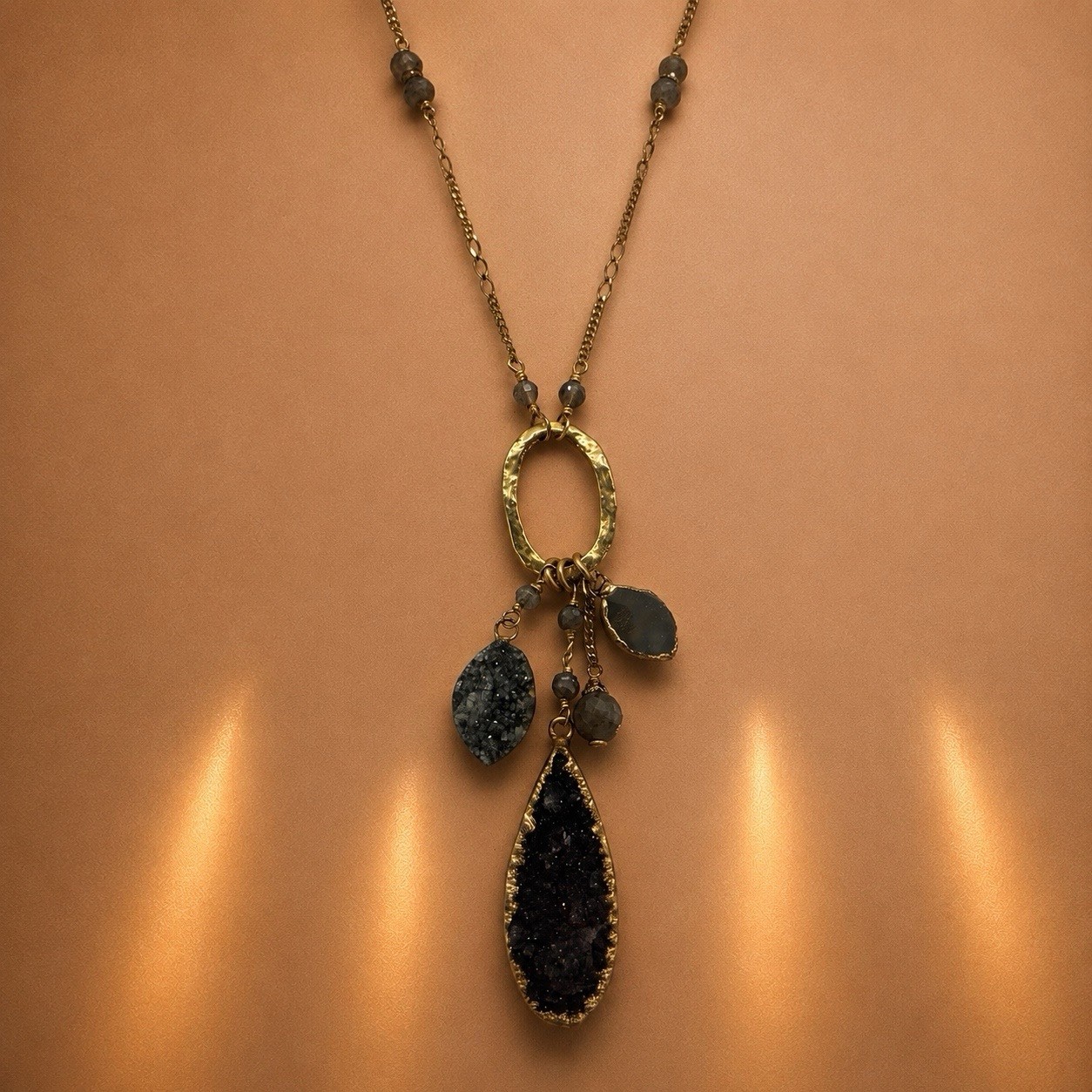 New Cat Max Smoky Blue Druzy Pendant Necklace Gold Tone Long Statement $225