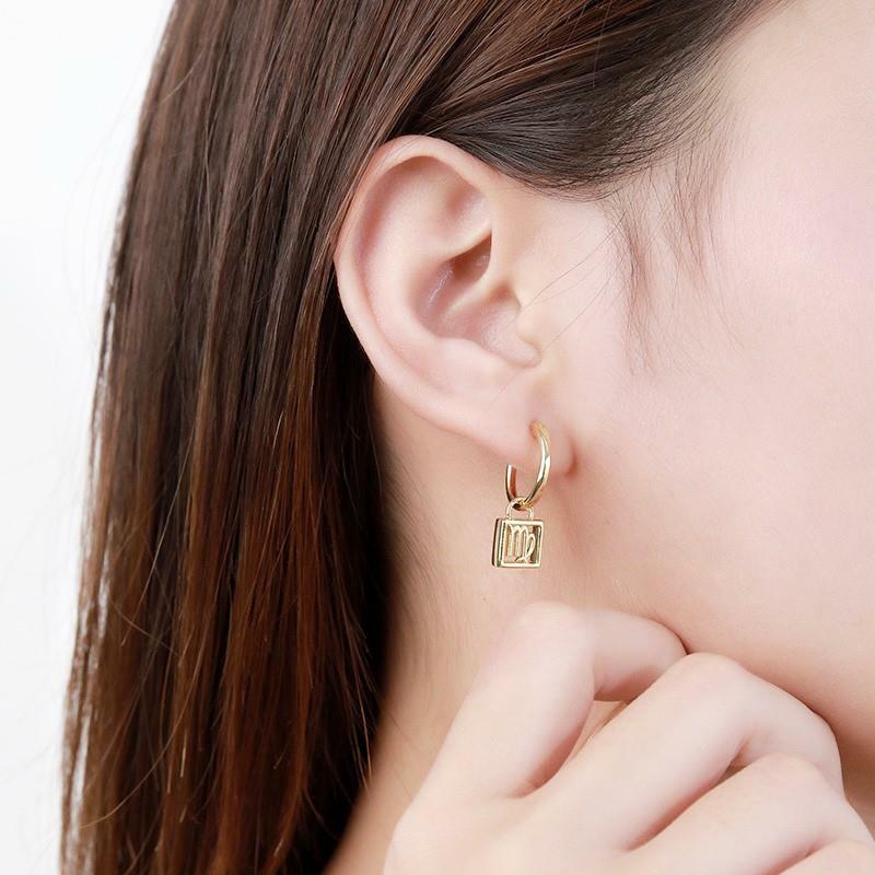 Shiny Gold 925 Silver Sterling Silver Zodiac Charms Small Hoop Earrings Unique
