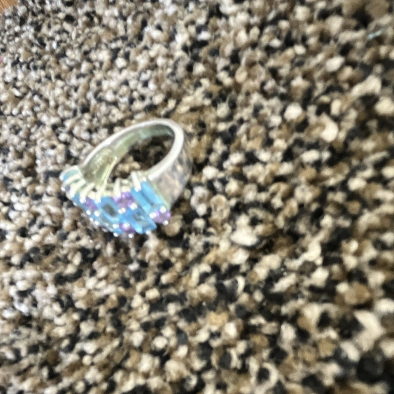 Silver Tone Band Ring Size 6.5 Square Blue Purple Amethyst Stone