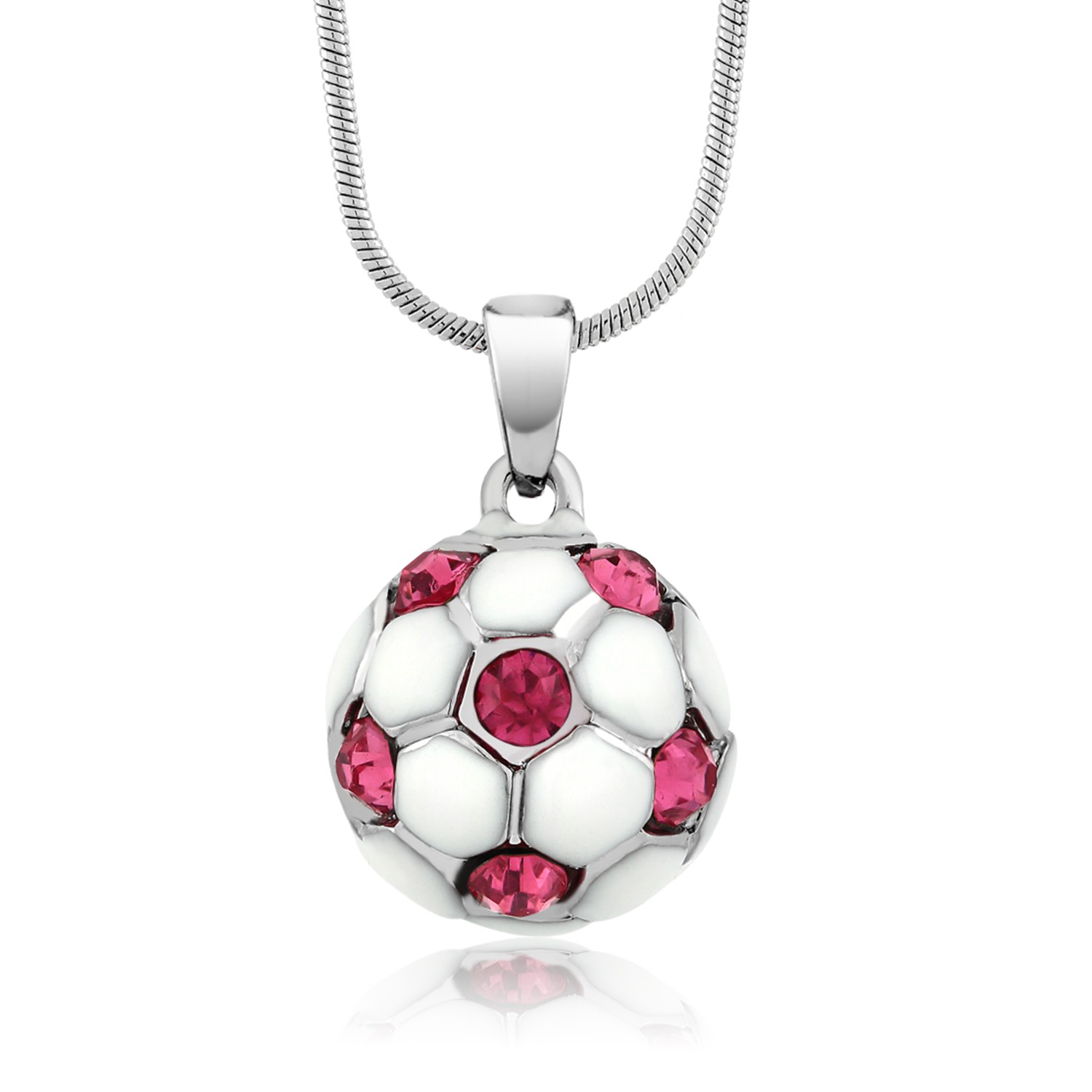 Soccer Pendant Necklace Gift For Women Girls Boys | White Soccer Ball with Pink