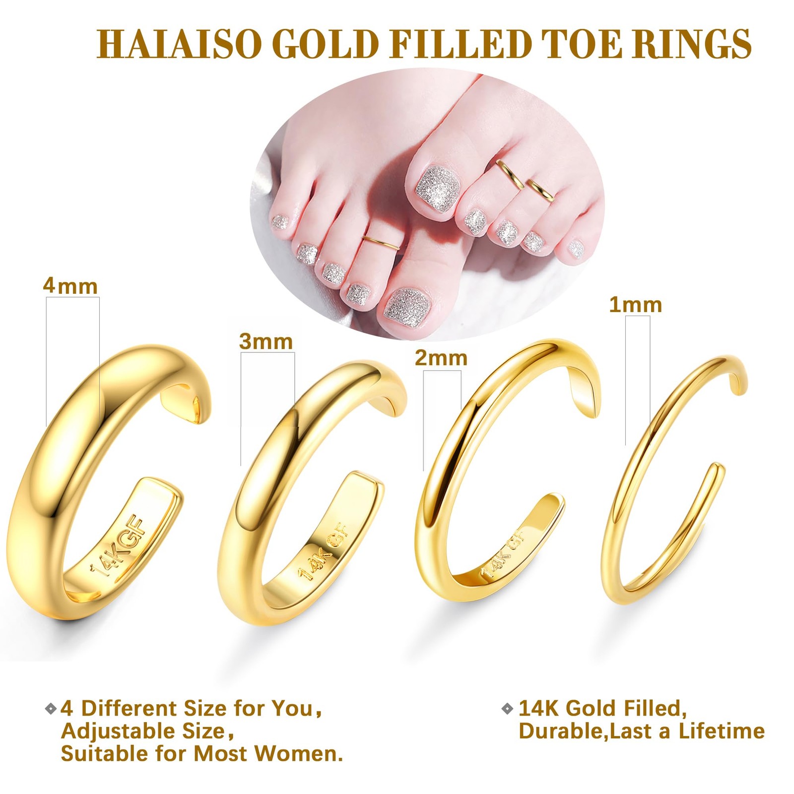 14K Gold Plated Toe Rings Adjustable Toe Ring for Women Thin Toe Rings Open B…
