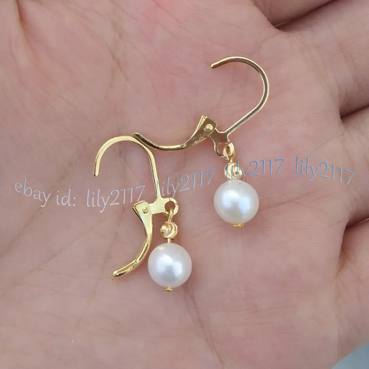 AAA 8-9mm Natural Round Perfect South Sea White Pearl Earrings 14k Yellow Gold