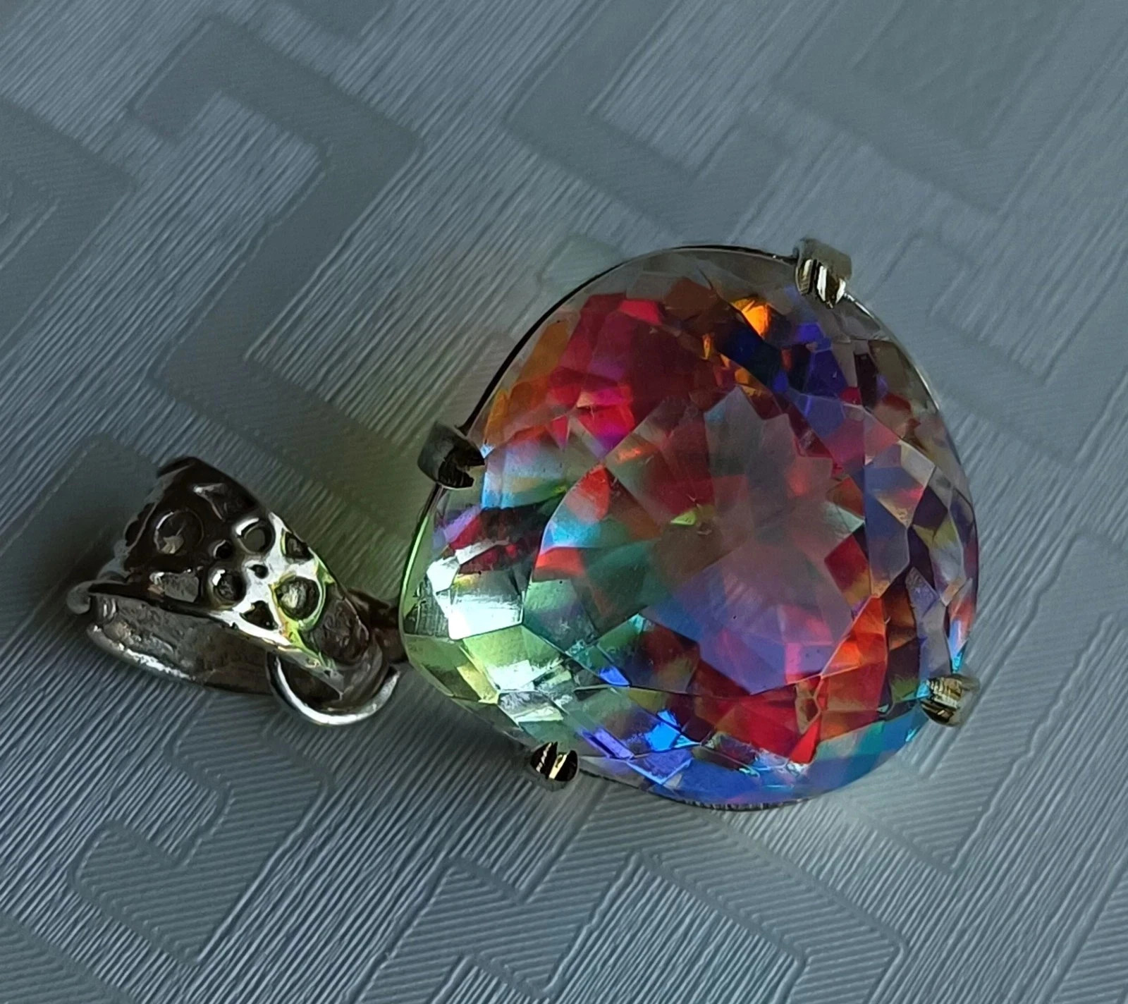 A+ Natural Mystic Topaz Pear Cut Rainbow Pendant 82.60 Ct MR Gems Certified T02