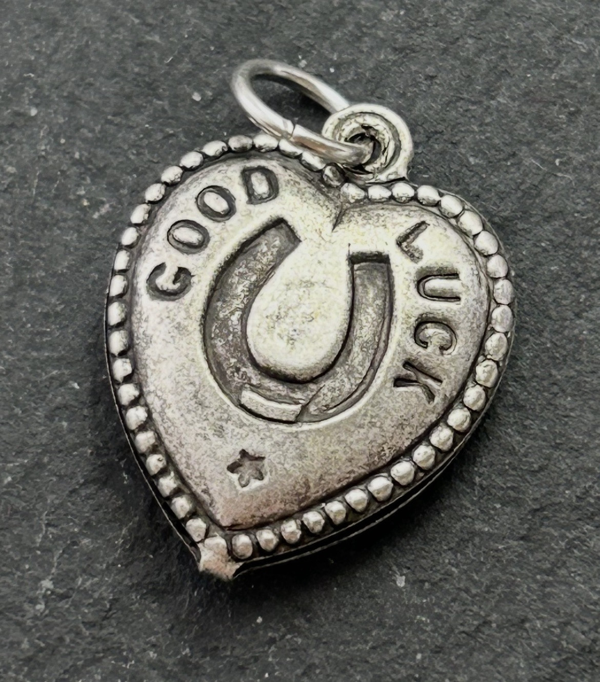 Good Luck Charm Puffy Heart Pendant Horseshoe Lucky Charm Jewelry Silver Plated