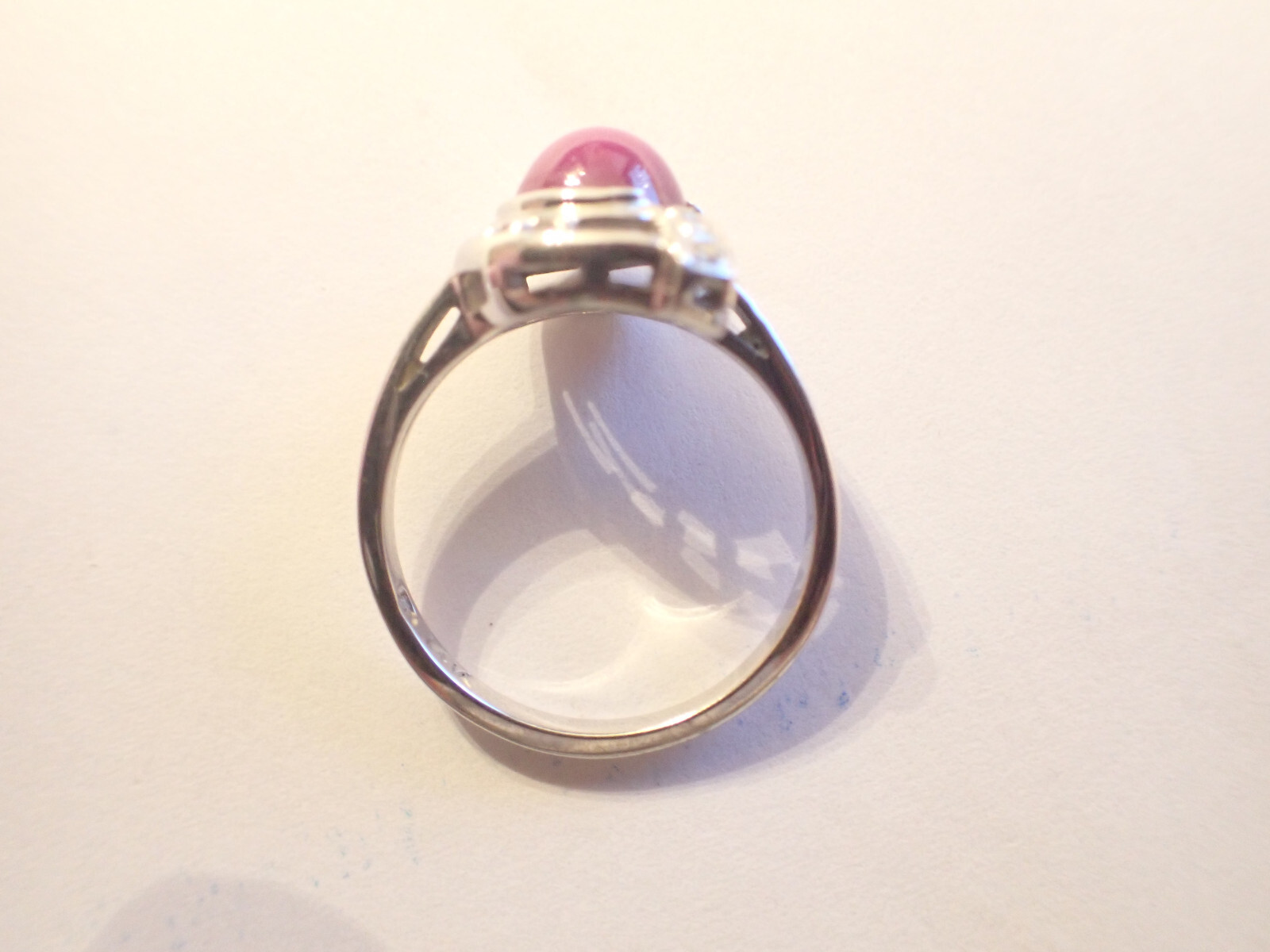 Pink or Purple Star Sapphire Ring 14k White Gold Jewelry &Three Diamonds Size 6