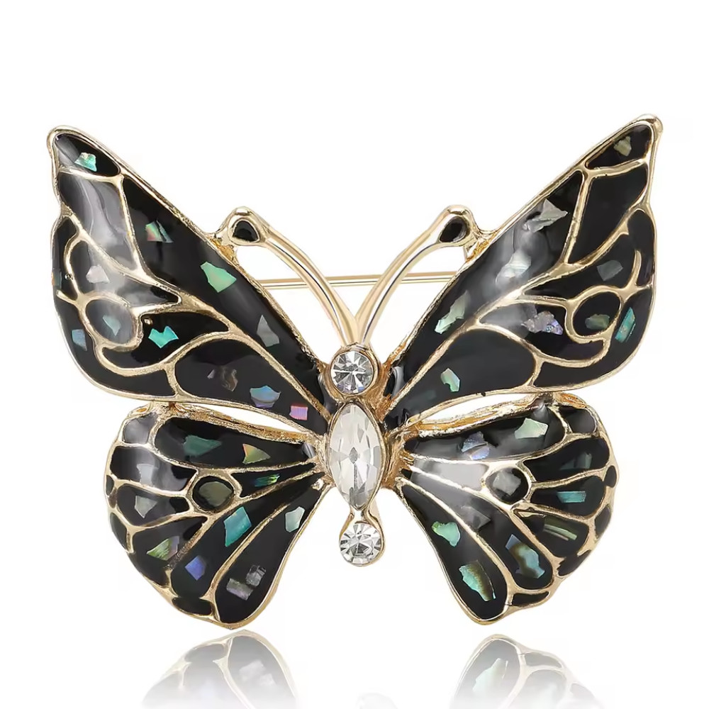 Vintage Style Crystal Butterfly Brooch Gold Enamel Pin Spring Summer JewelryGift