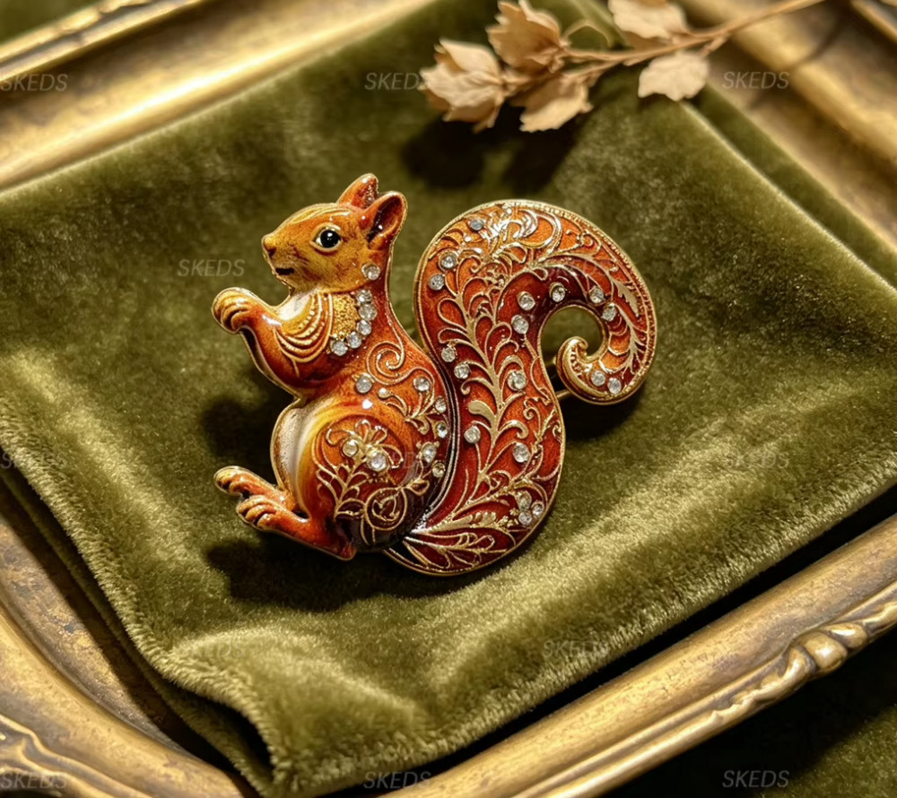 Vintage Gold Tone Squirrel Brooch Retro Animal Pin Fall Autumn Jewelry Gift