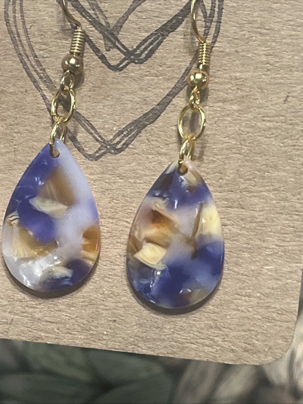 Purple, Yellow, & White Teardrop Earrings