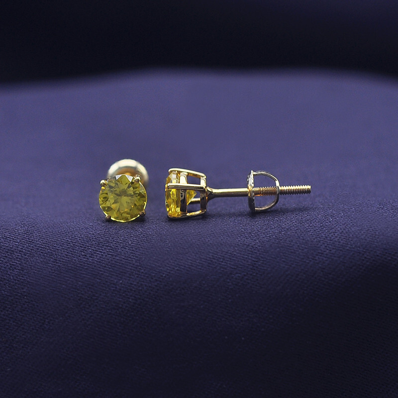 1 Ct Solitaire Stud Earrings Canary Simulated Diamond 14k Yellow Gold Plated