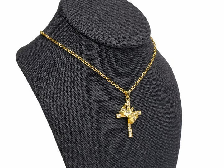 Gold Jesus Cross Crown of Thorns Pendant Necklace Bling Hip Hop Christian Gift