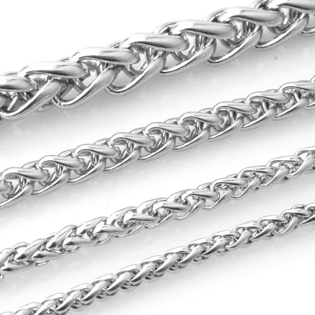 3/4/5/6/7MM Silver Women Men Chain Stainless Steel Wheat Braided Link Necklace