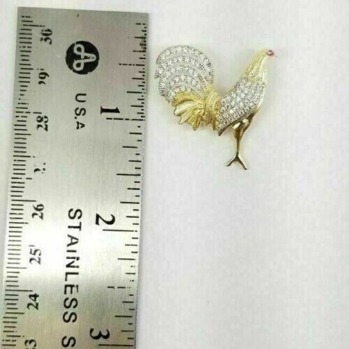0.80 Ct Round Cut Moissanite Fancy Rooster Charm Pendant 14K Yellow Gold Plated