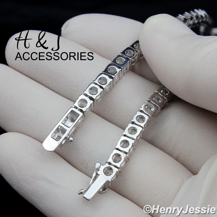 16″-30″MEN 14K WHITE GOLD PLATED 4MM BLING CZ 1 ROW TENNIS CHAIN NECKLACE*BN2