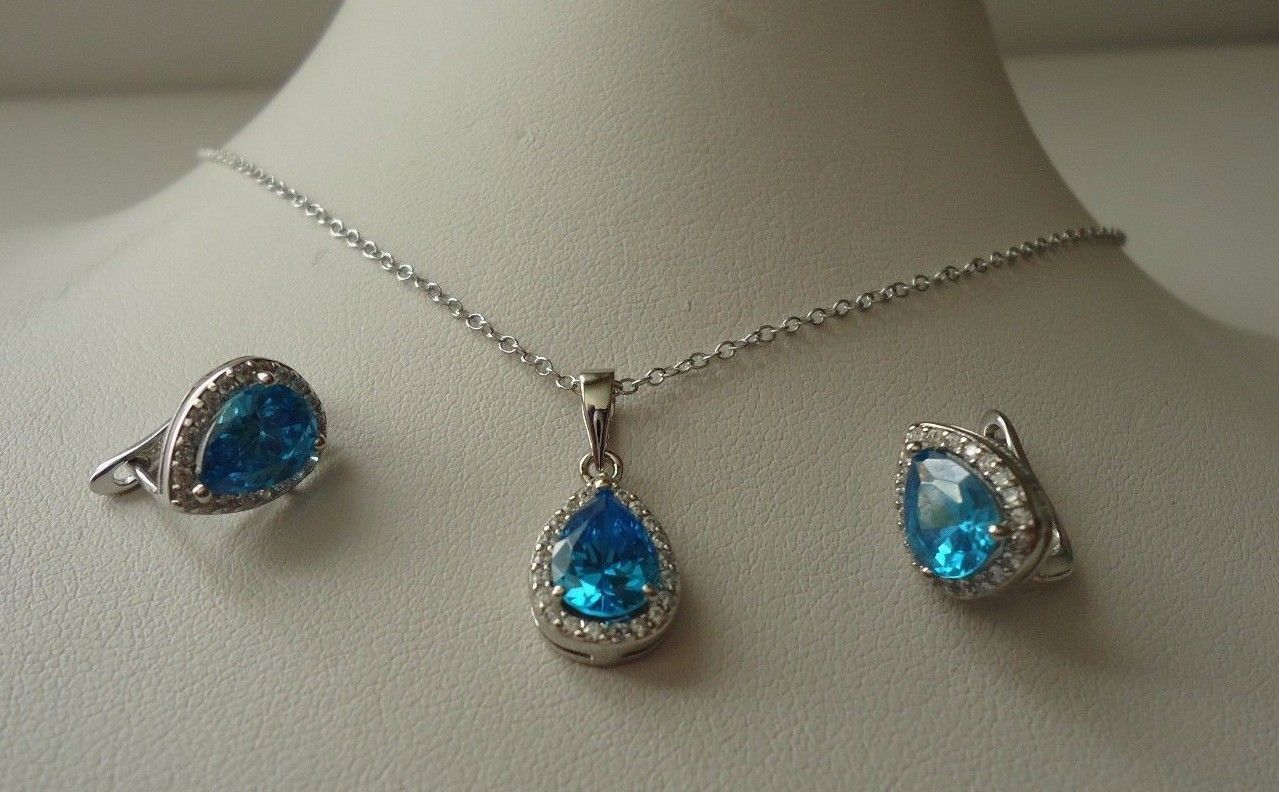 PENDANT & EARRING SET W/ 7.20 CT TOPAZ & ACCENTS /925 STERLING SILVER