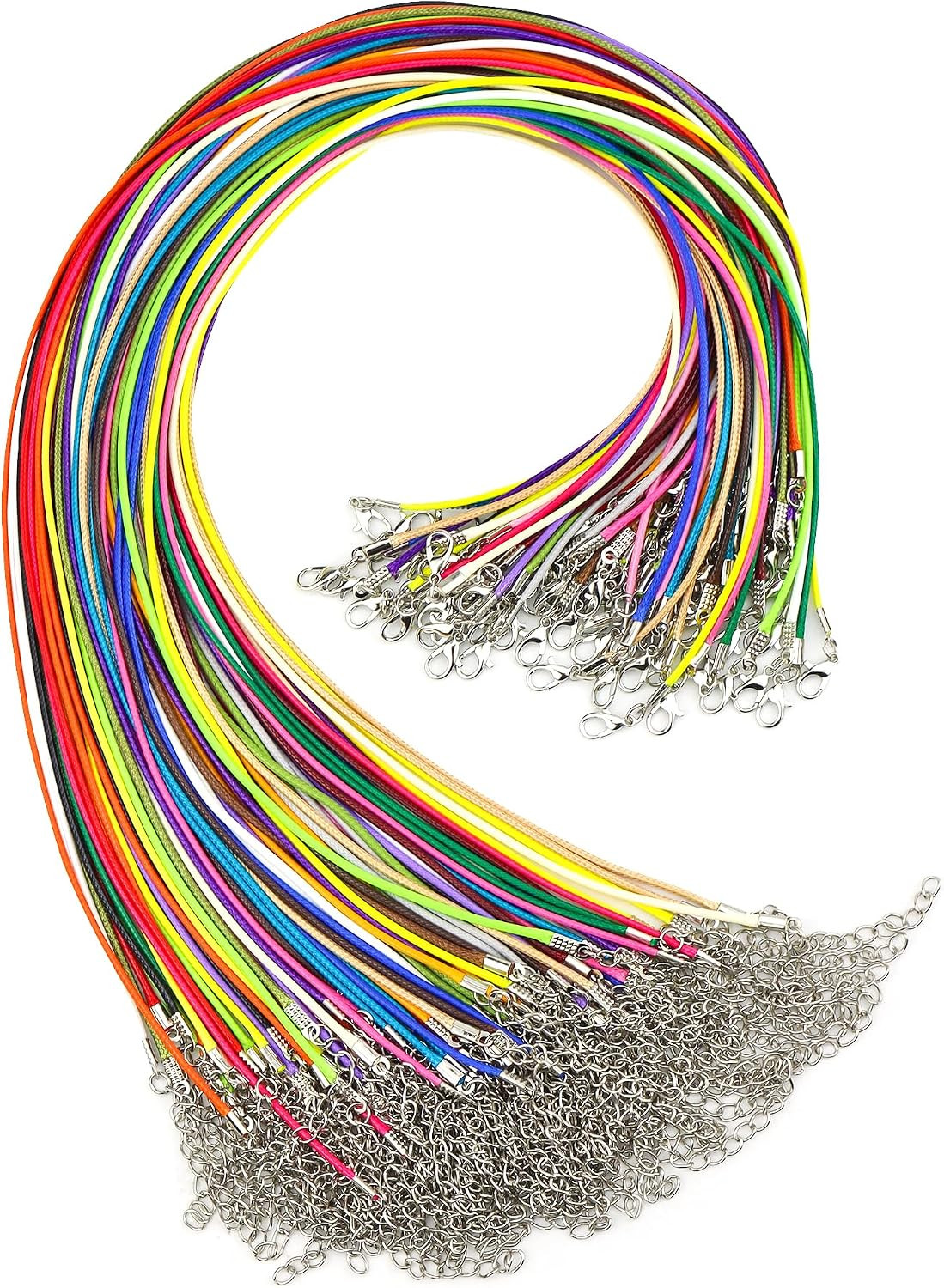 100 Pcs Waxed Necklace Cord, 18 Inch Rope Necklace String with Clasp