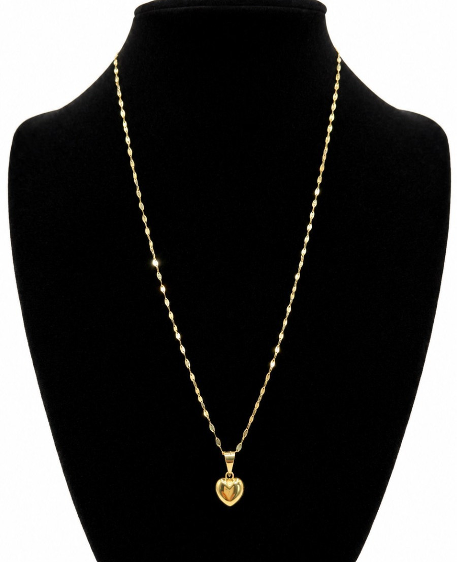 10K Solid Gold Puffy Heart Necklace 18″ Gargantilla Corazón Inflado Oro 10K 45cm