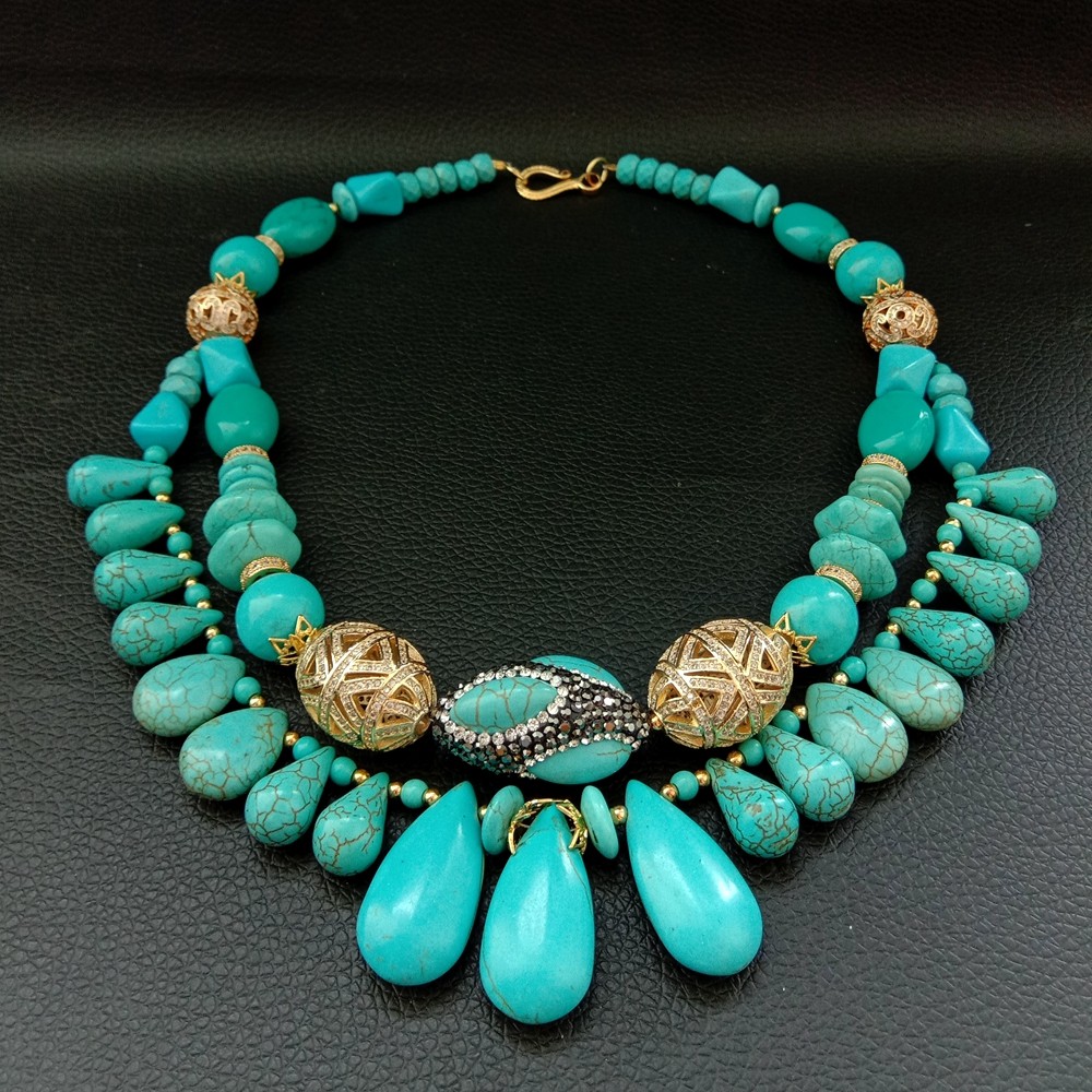 18” 2 Rows Multi Shape Blue Turquoise CZ Necklace