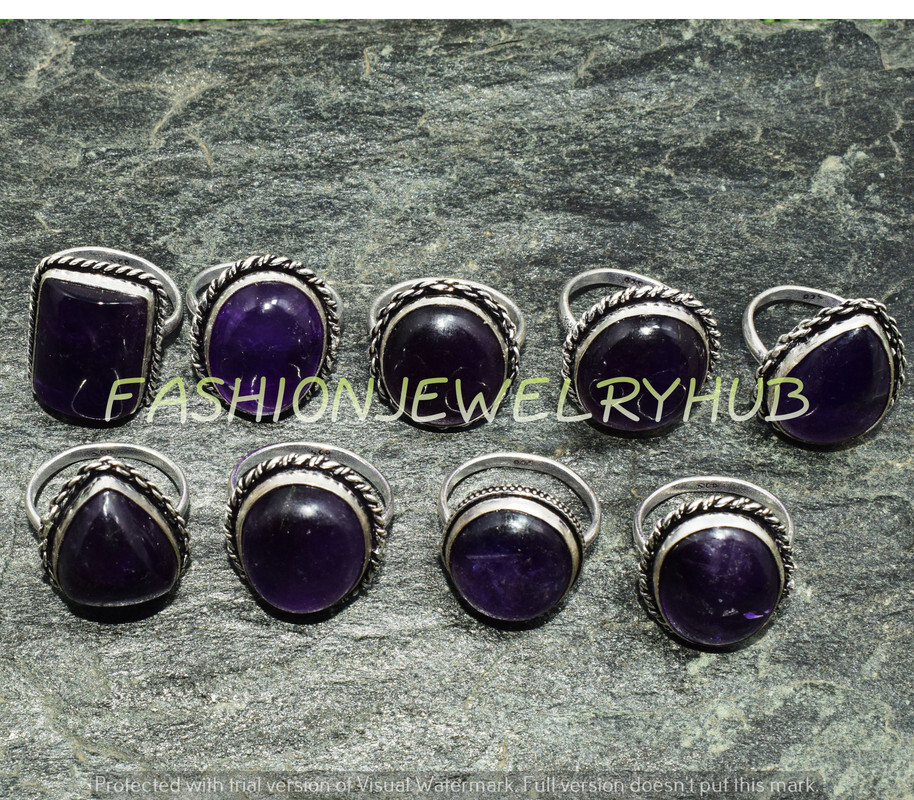 Amethyst Gemstone Ethnic Handmade 5pcs Ring Lots For Woman FR-2909