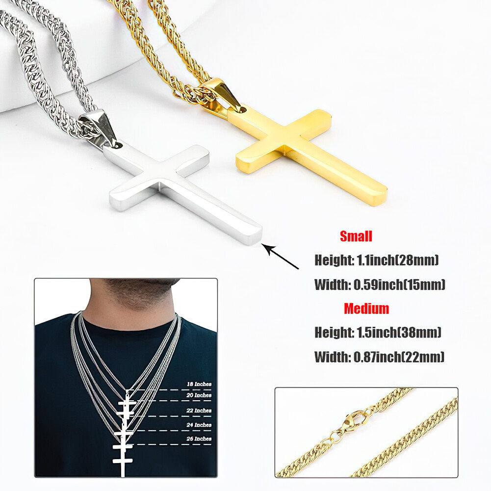 Men Women Boy Cross Necklace Stainless Steel Boy Plain Pendant Cuban Chain Gift