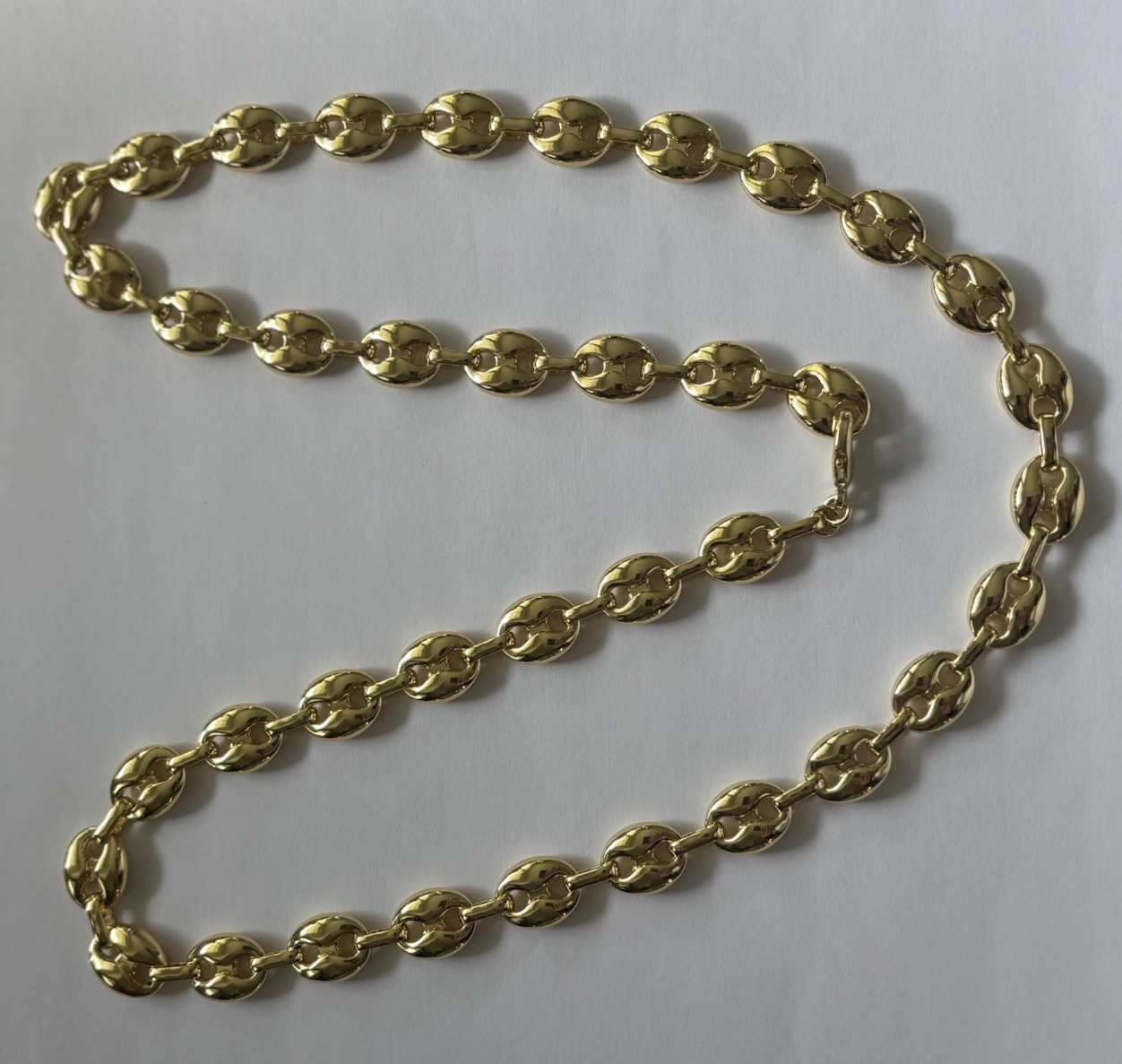 14k Yellow Gold Plated Puffy Puffed Anchor Mariner Link Chain Necklace 1cm 26in