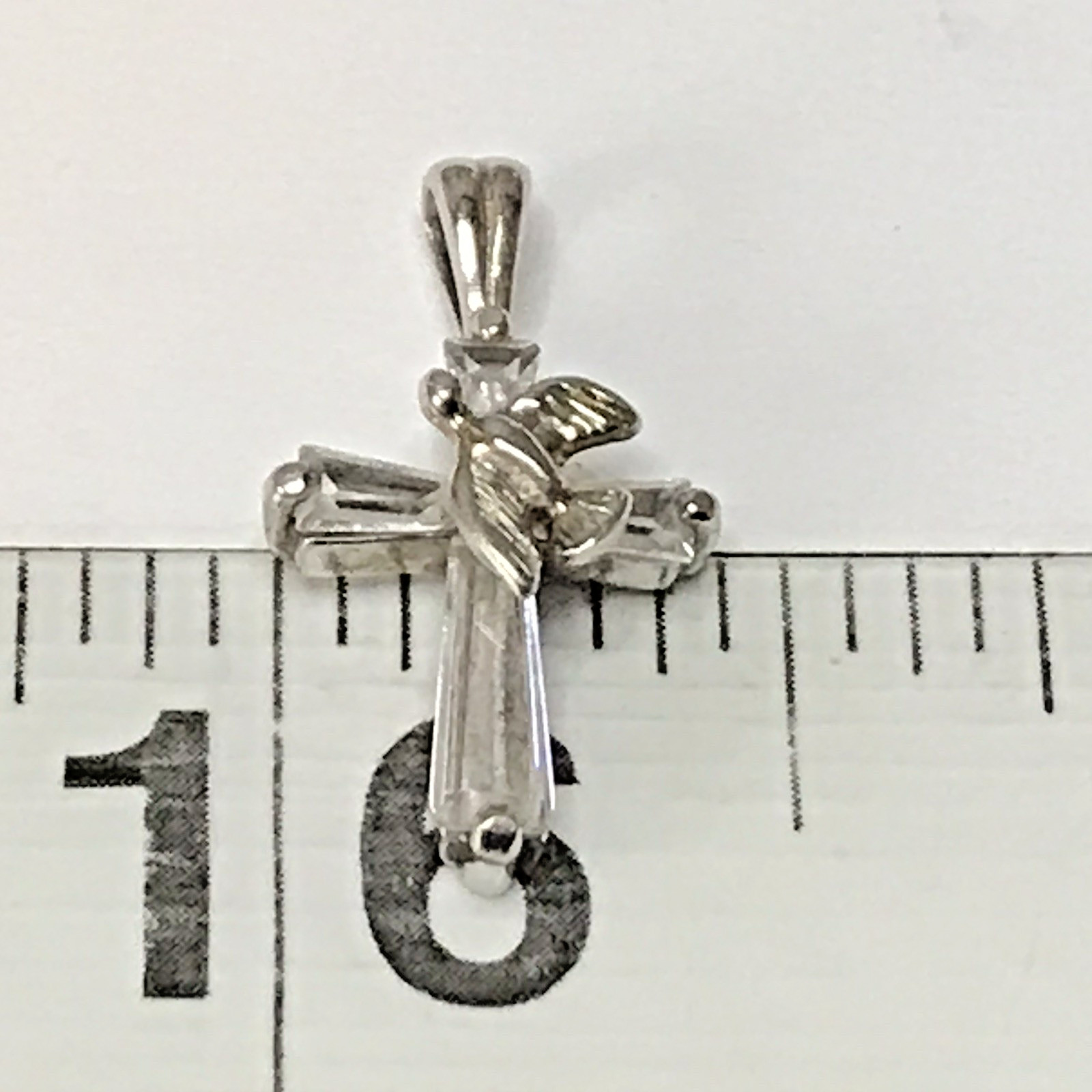 ATI Sterling Silver Peace Dove on Cross CZ Pendant .925 1.3g .75 Inch Length
