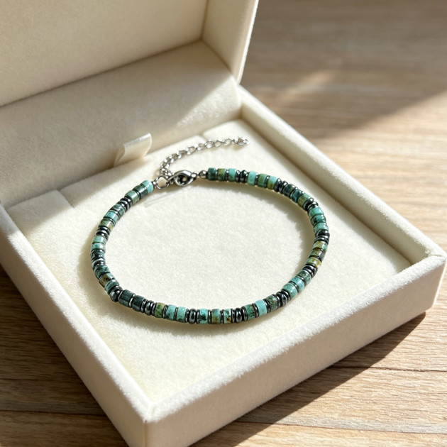 Healing Natural Turquoise Hematite Bracelet Grounding Protection Men Wristband