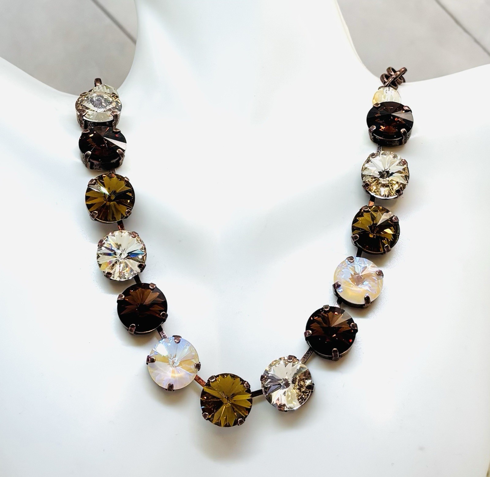 Antique Copper Plated Chocolate Brown and Cream Cup Chain Statement Necklace