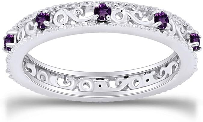 3.25MM Stackable Ring Round Cut Simulated Birthstone White 925 Sterling Silver