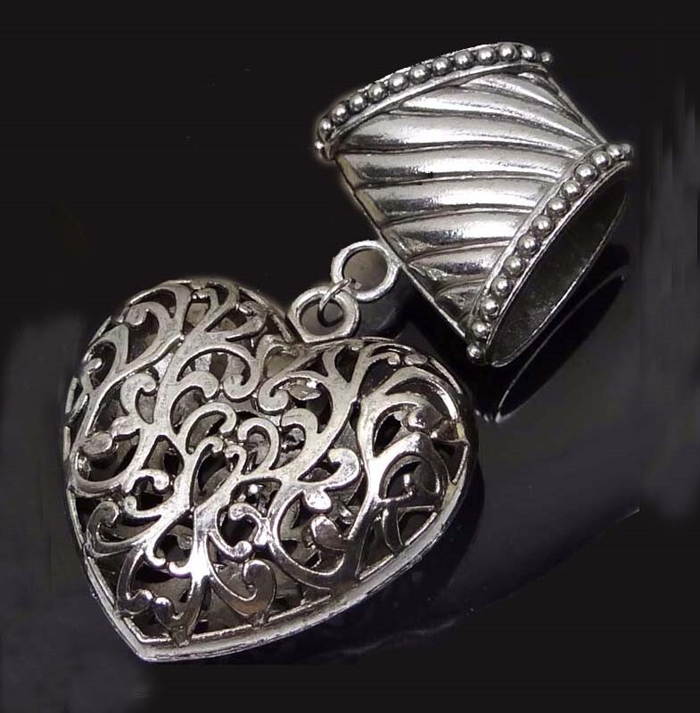 Scarf Pendant Silver Pewter Filigree Heart Slide Scarves
