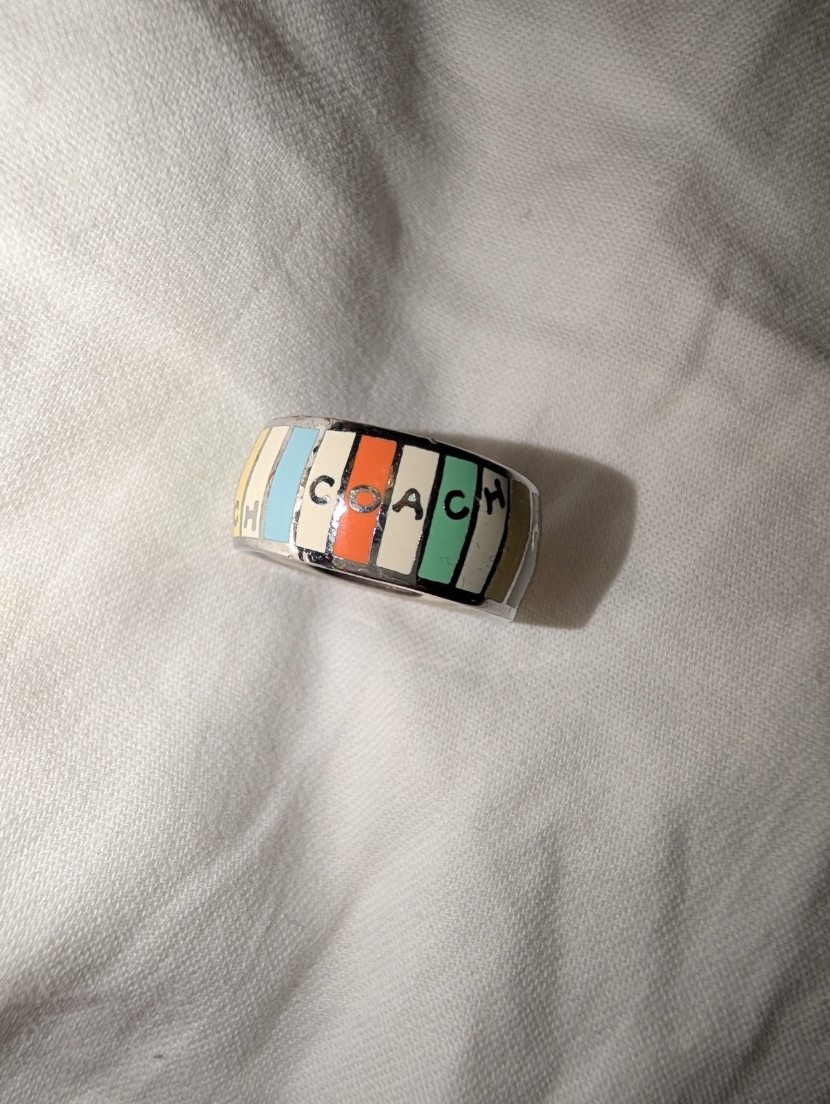 Coach Multicolor Enamel Striped Stainless Steel Band Ring Size 7 9mm