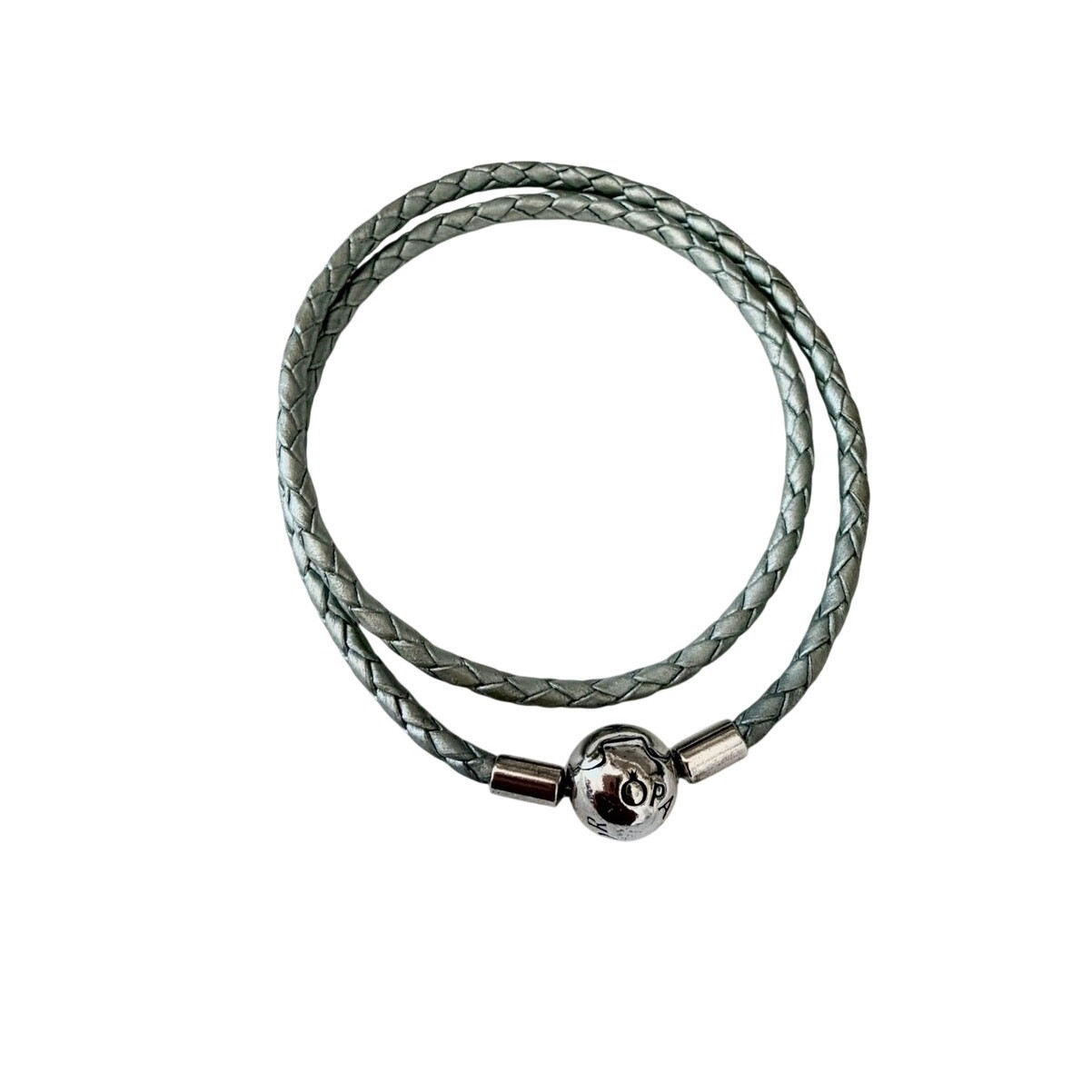 Pandora Moments Double Blue Leather and Silver Bracelet, 6 1/2″