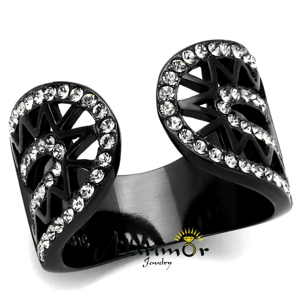 Stainless Steel Black Ion Plated Crystal Finger Cuff Fashion Ring Womens Sz 5-10