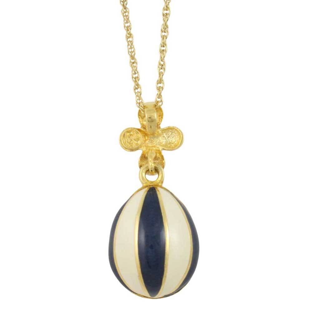 Blue and White Enamel Striped Egg Pendant on Gold Chain – PT610