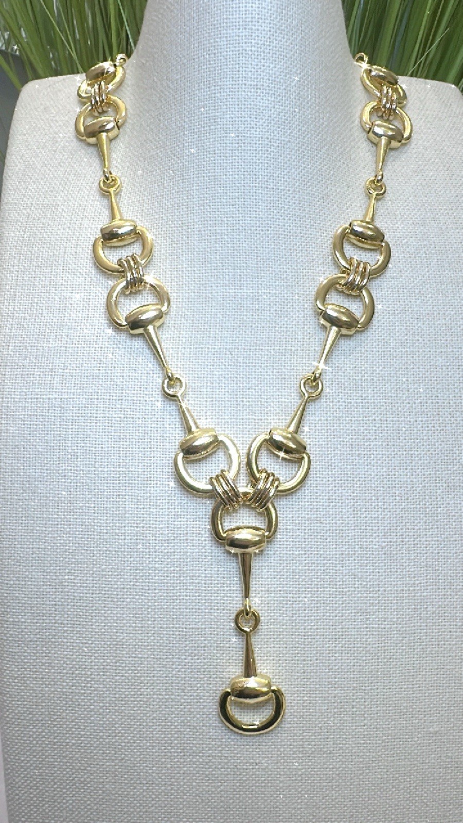 Equestrian necklace, Equine Horse, Snaffle bit “Y” lariat, gold stunning
