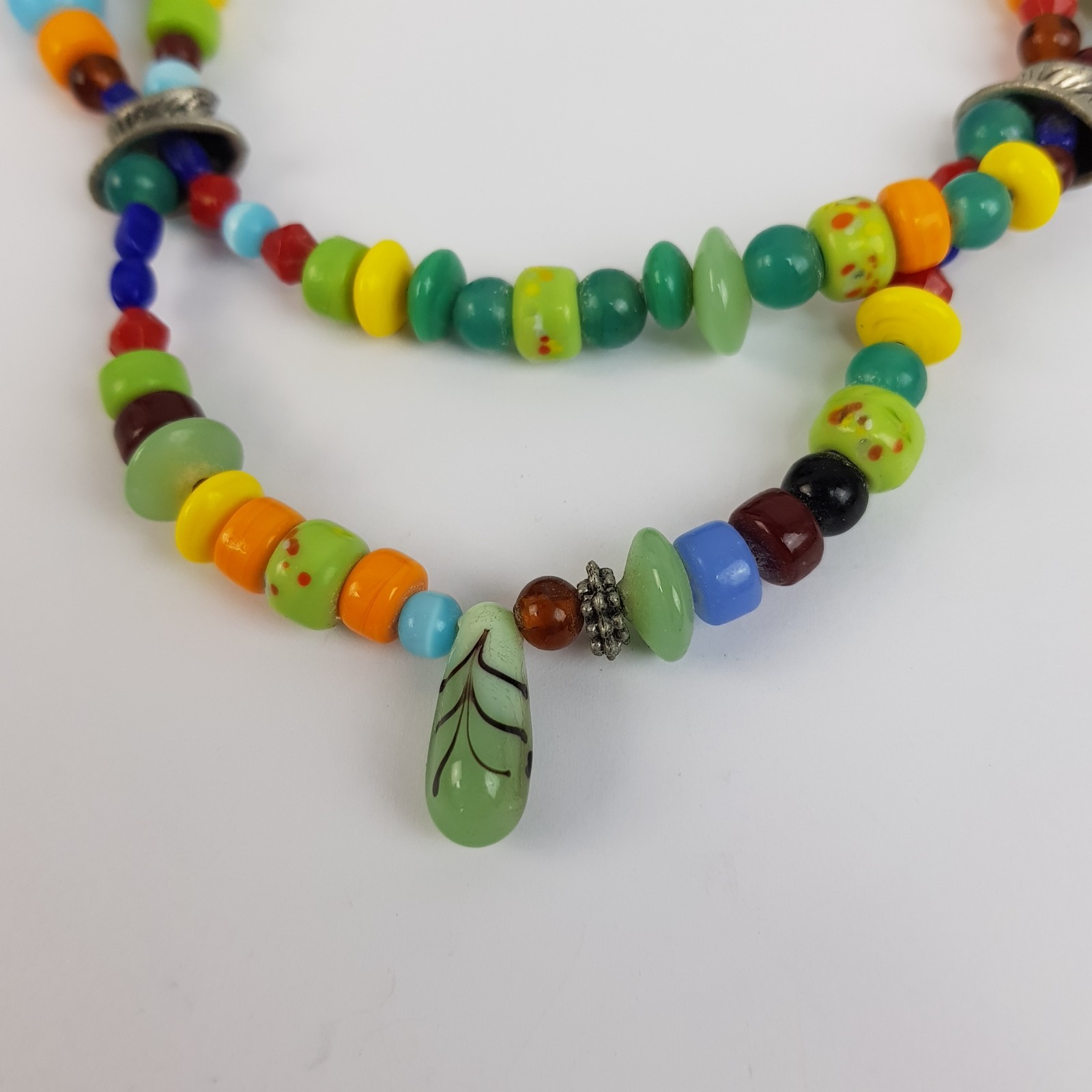 Multicoloured Rainbow Glass Bead Necklace Multistrand Statement 39cm – 45cm