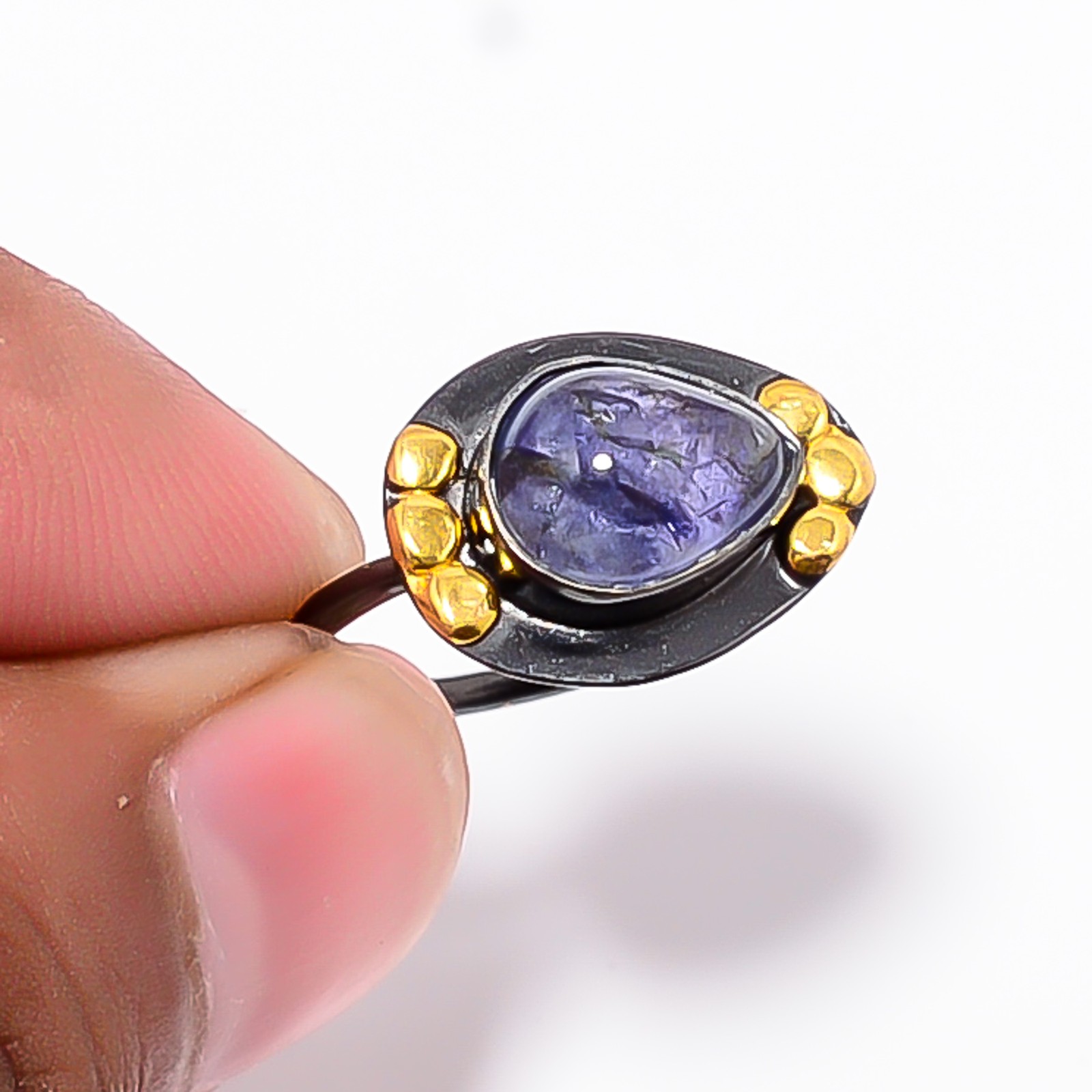 Tanzanite – Tanzania Black And Gold Plated 925 Sterling Silver Ring S.9 R84461
